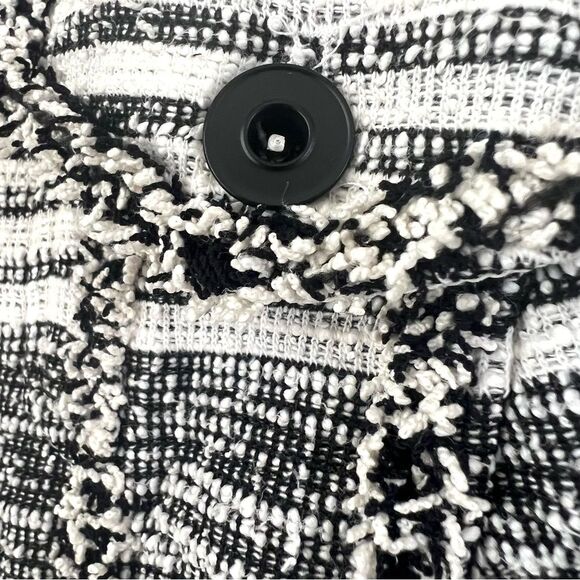 1. State Black Cream Fringe Tweed Button Front Long Sleeve Blazer Jacket - Picture 6 of 15